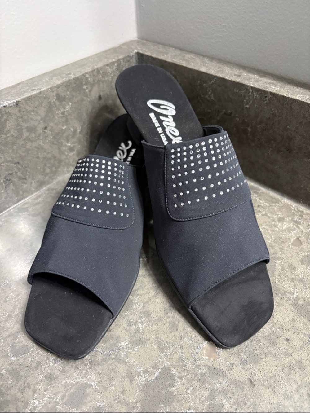 Onex Black Studded Open-Toe Mule Slides